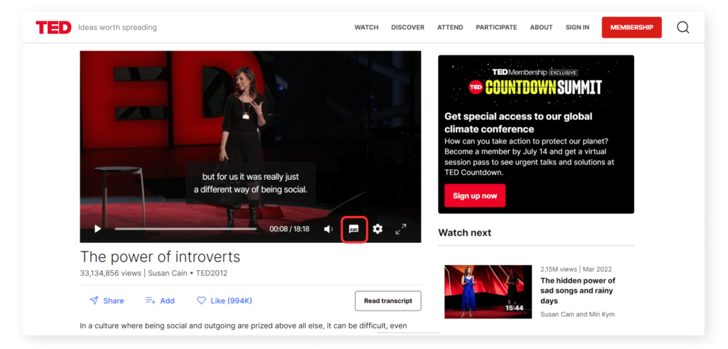 開啟 TED Talks 字幕